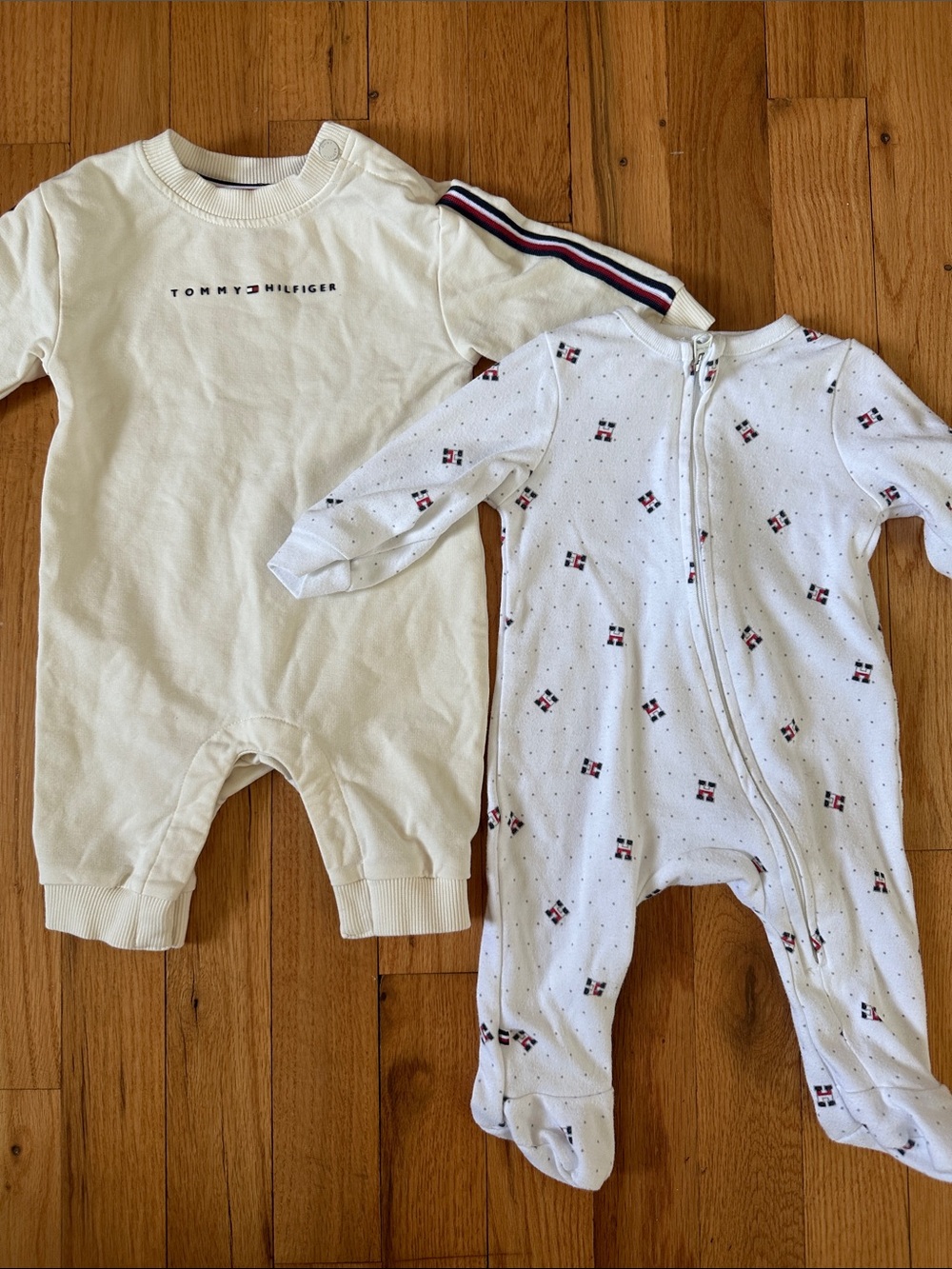 Tommy Hilfiger Cream & White Baby Footie Set with Logo